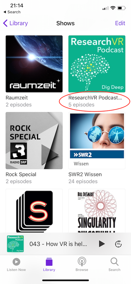 Podcast-Titel in Apple Podcast iPhone